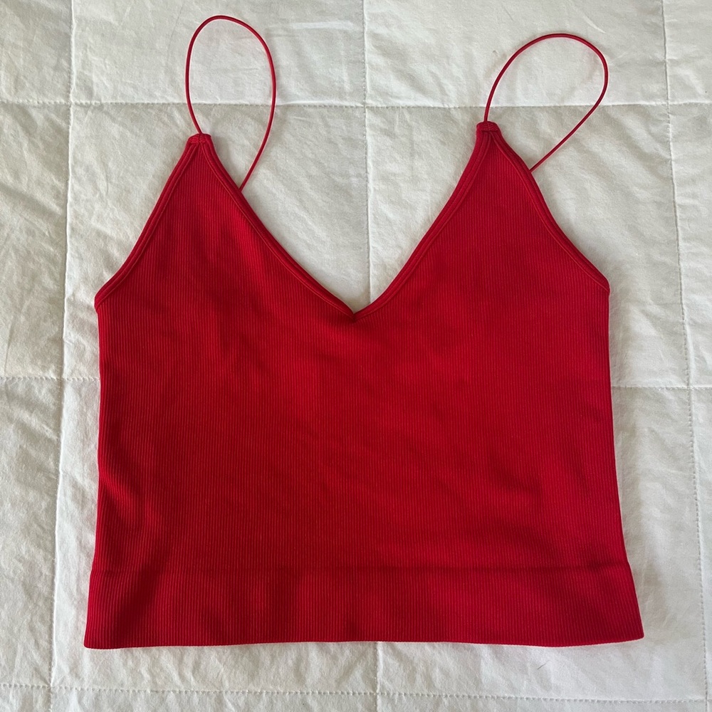 Red V-neck spaghetti strap tank